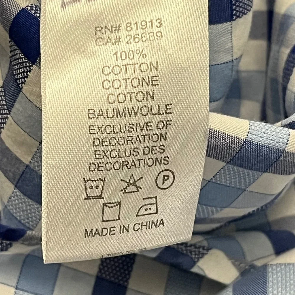 Robert Graham Blue Gingham Check Cotton Button Front Shirt Mens 3XL Long Sleeve